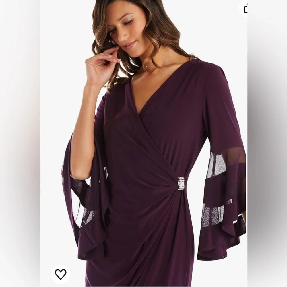 R&M Richards Plum Jewel Gathered Surplice Wrap Dress Size 8P
